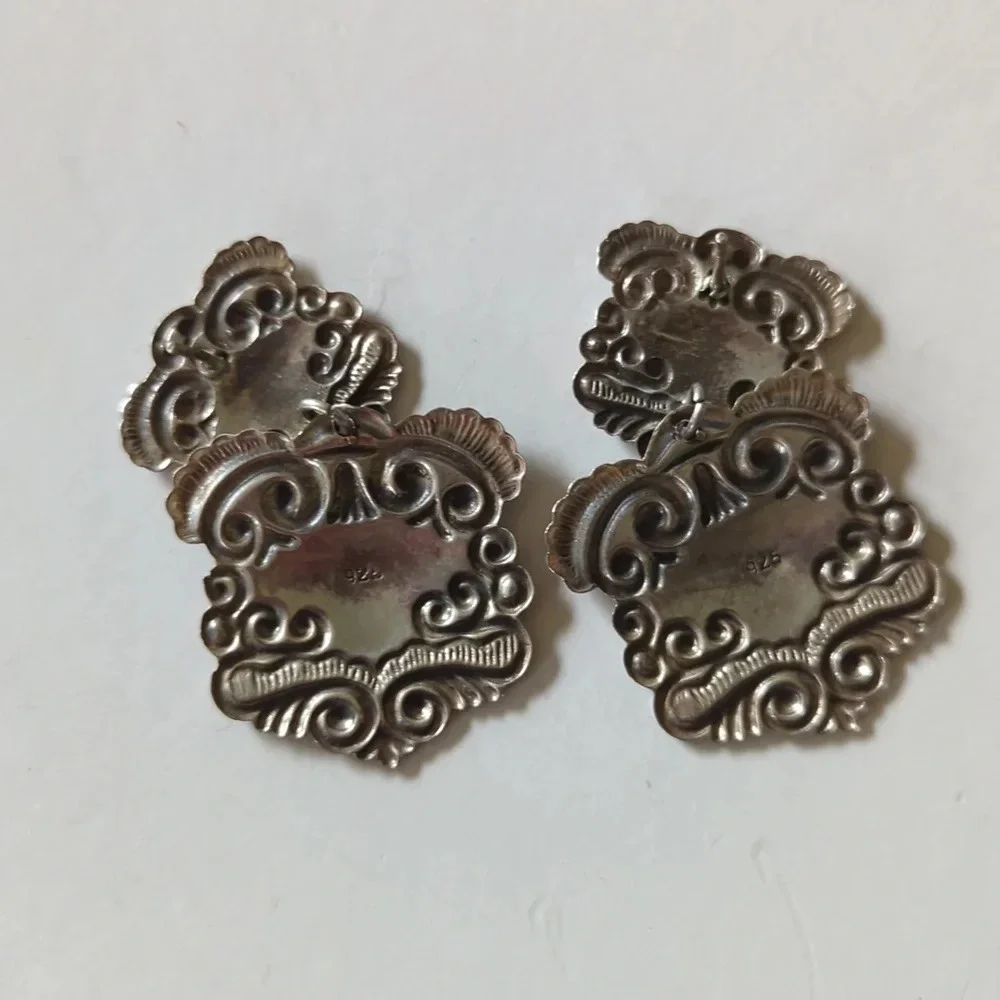 Vintage Sterling Silver Etruscan Earrings - Picture 4 of 6